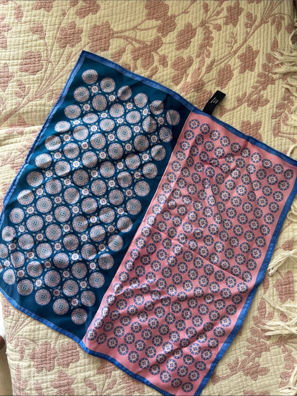 Blue & Pink Medallion Silk Scarf